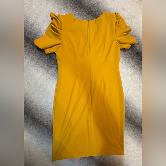 Shelby & Palmer Mustard Yellow Beaded Strand Neck Puff Sleeve Sheath Dress 12 - Picture 8 of 8
